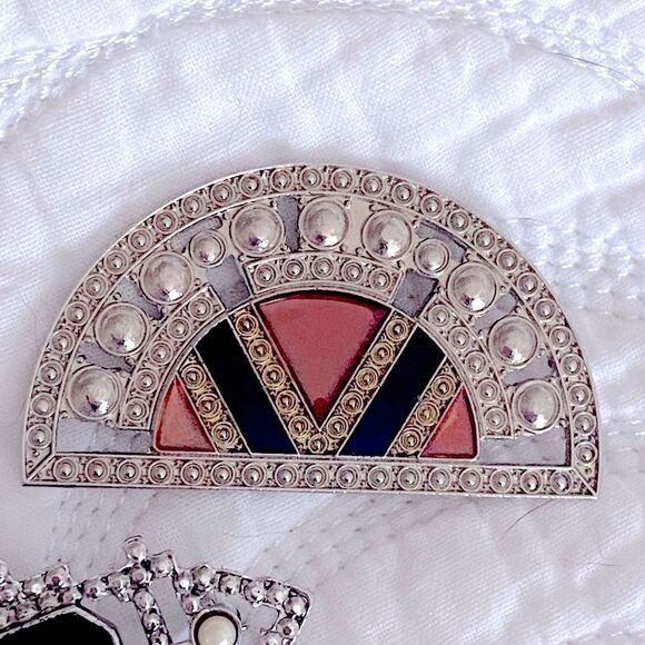VINTAGE | Art Deco Brooch Pin Lapel Silver Enamel 30s 40s 50s - Set of 2 - Picture 3 of 6